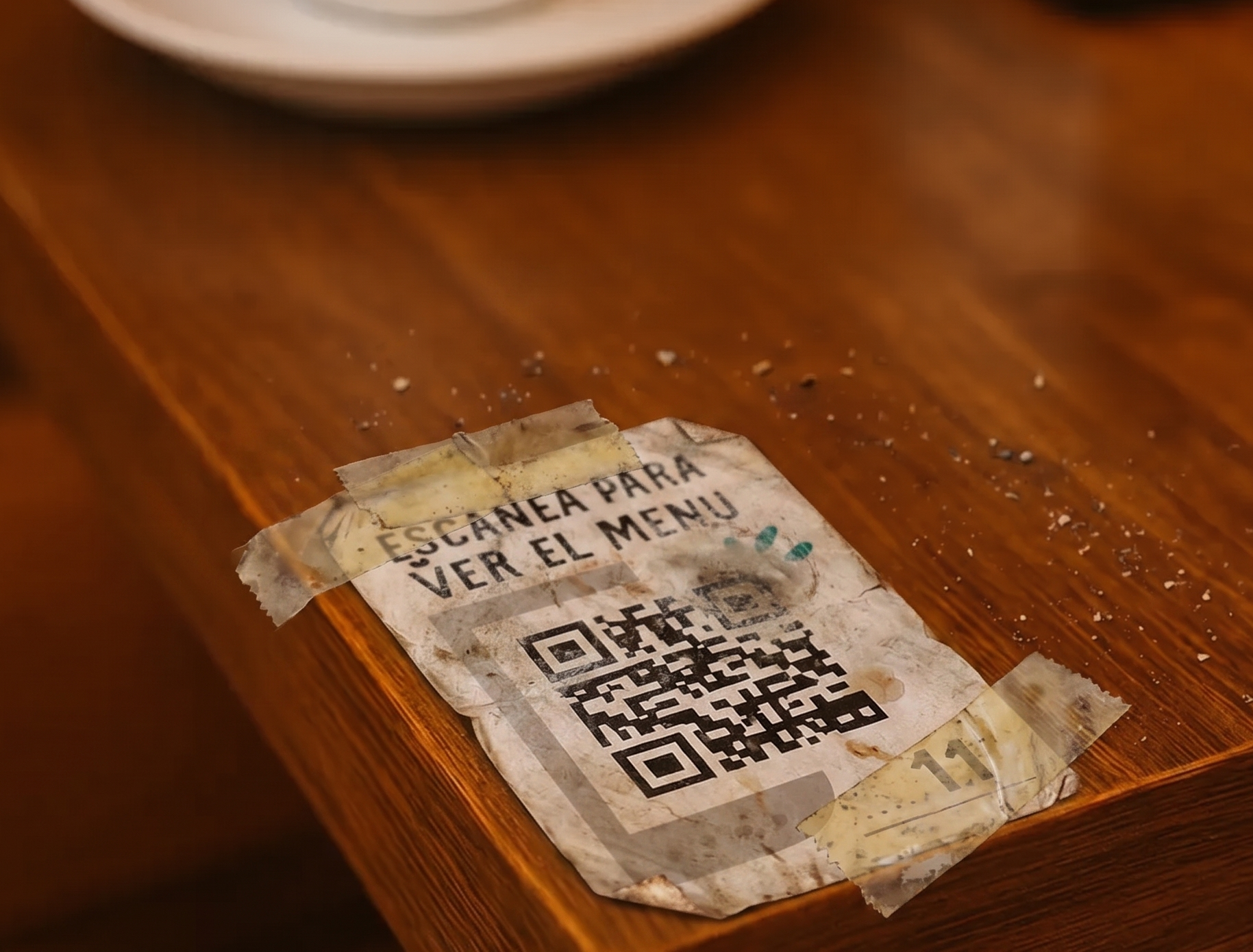 QR pegado en la mesa